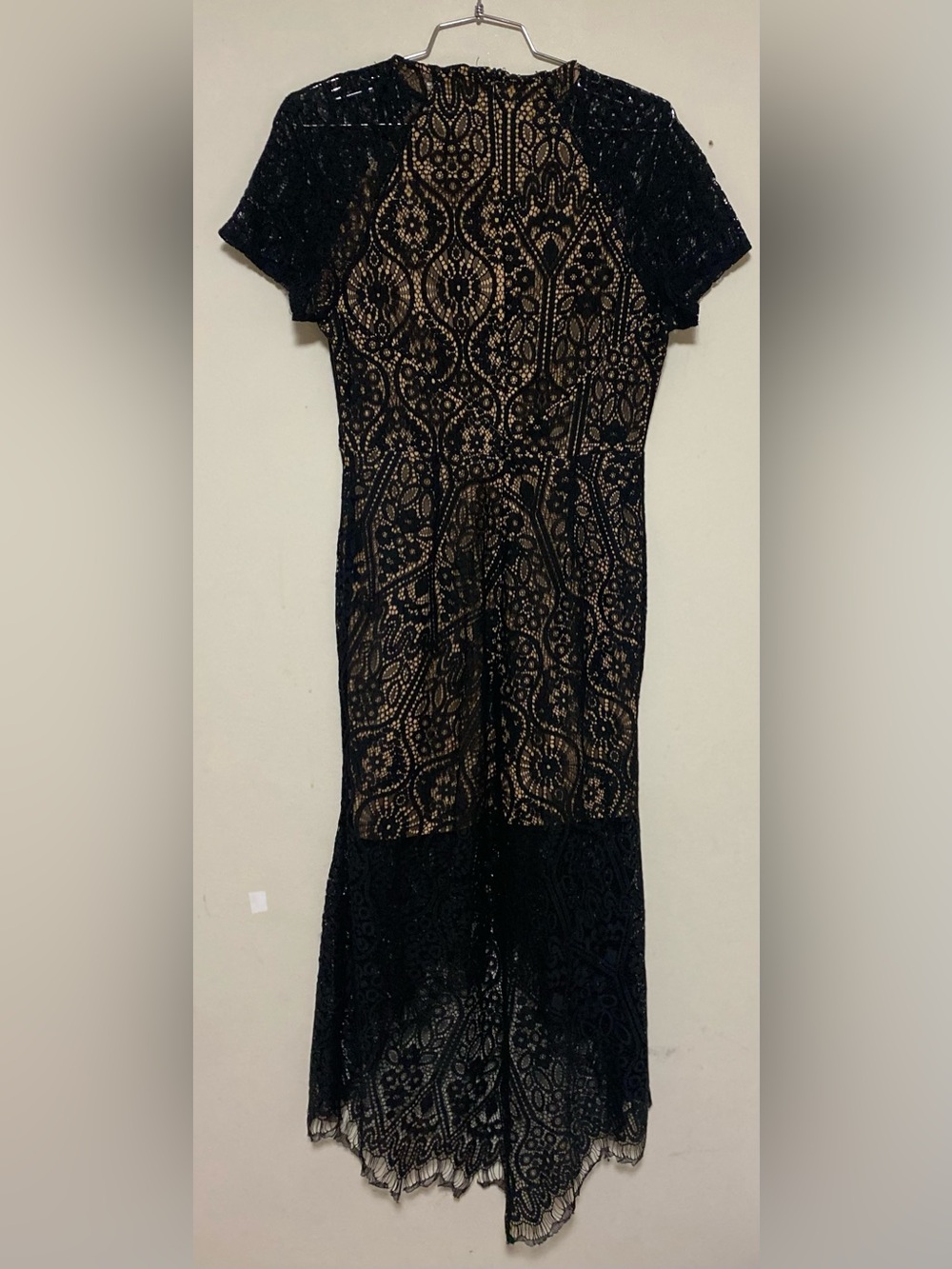 Black Lace Overlay Midi Dress - Elegant Evening Dress